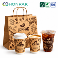 HONPAK Emballage pour café en gros, gobelets en papier kraft personnalisés, gobelets pour boissons glacées et sacs à emporter imprimés