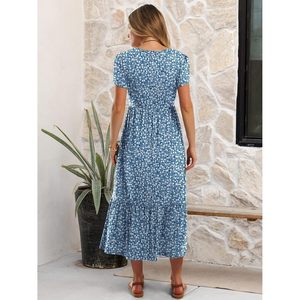 Anrabess Women Summer Casual Short Sleeve Maxi <b>Dress</b> A Line Floral Print Breathable O Neck With Pockets Beach Vacation Sundress - Product Image 5