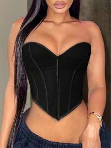 Top Corsé sin Tirantes con Escote Corazón Negro para Mujer, Prenda Exterior Ajustada y Sexy que Moldea la Cintura - Product Image 2