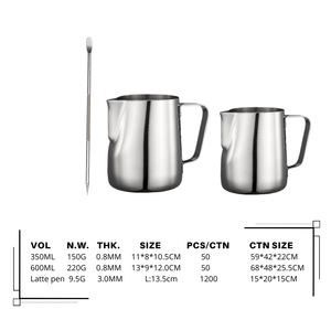 Jarra Espumadora de Leche Reutilizable de Acero Inoxidable 5oz/8oz/12oz/20oz/32oz/50oz para Café/Cappuccino Barista Vaporizador <span class=keywords><strong>Espiral</strong></span> Cabeza Plana - Product Image 4