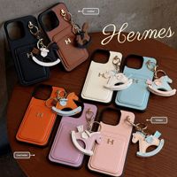 Étui de téléphone DYL pour 17 Pro Max, style streetwear mince, antichoc, avec porte-cartes, motif cheval à bascule, portefeuille mignon en cuir véritable