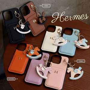 Étui de téléphone antichoc DYL pour 17 Pro Max, style streetwear mince, avec motif cheval à bascule mignon, portefeuille en cuir véritable, <span class=keywords><strong>coque</strong></span> arrière - Product Image 1