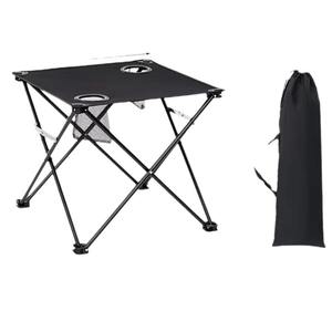 Table pliante carrée 48x48x44 cm, légère, portable, pour camping en plein air, pique-nique, pêche, avec sac à cordon, noir - Product Image 1
