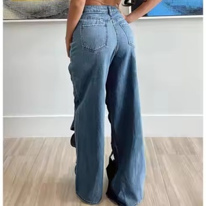 Nouveau design, jean droit taille haute de haute qualité, sexy, style urbain décontracté, 100% coton, délavé à l'acide, broderie ajourée, lavable - Product Image 4