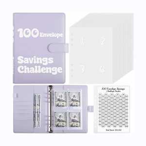 High Quality Light Purple PU <b>Leather</b> Hardcover Spiral A5 100 Envelope Savings Challenge Gift <b>Binder</b> - Product Image 1