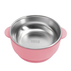Non Toxic Pink Silicone Toddler Bowl with Animal Pattern and Stainless Steel Liner Suction Base - Product Image 6