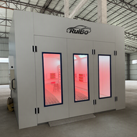 Cabine de peinture automobile RuiBo avec lampes infrarouges de séchage rouges en fonctionnement, double porte et sol grillagé