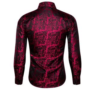 Casual Fashion Herren Paisley Jacquard Slim Fit Langarm Button Up Kleid Button Down <span class=keywords><strong>Shirt</strong></span> Klassisches Rot Schwarz Seide Herren hemd - Product Image 6
