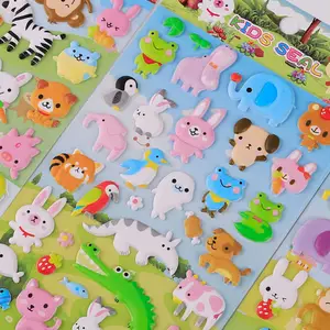 Custom Kus Cut Herbruikbare Kawaii Dierenschuim Kids Verwijderbare 3d Gezwollen Schattige Cartoon Stickers