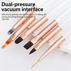 Juego de 6 pinceles iridiscentes para decoración de uñas con mango, pinceles de gel con virola en oro rosa para pintar, delinear y detallar - Product Image 3