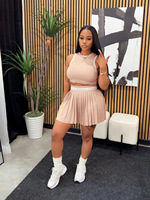 Ensemble tendance Tenniscore pour femmes, haut court sans manches et jupe plissée taille haute, tenue de sport d'été 2 pièces, tailles S-XXL