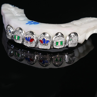 Hip Hop Grillz pour les dents personnalisé 925 argent Chroma drapeau 6 dents Moissanite diamant entièrement glacé Grillz
