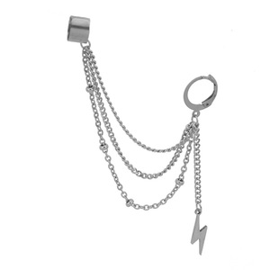 Hot Selling Simple Niche Design Multi-layer <b>Silver</b> Plated <b>Chain</b> Ear Clip Hiphop Style Men's <b>Earrings</b> Trendy Jewelry Wholesale - Product Image 3