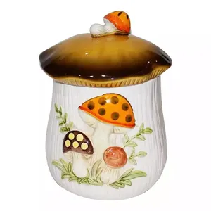 wholesale present gift porcelain cookie jars with lid, custom design handmade high quality ceramic mushroom canister jar