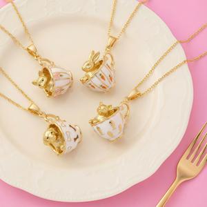 Collar con Colgante de Animalito Adorable, Chapado en Oro de 18K, con Esmalte, Conejo, Zorro, Gato, Perro, Cuentas, Joyería de Moda Unisex, Regalo - Product Image 1