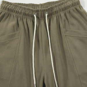 กางเกงขาสั้นคาร์โก้ผ้าฝ้ายผสมลำลองสำหรับผู้ชายฤดูร้อนเอวยางยืดมีเชือกผูกกันยับกระเป๋าลายสก๊อตเป็นมิตรกับสิ่งแวดล้อมสำหรับใช้ในโรงยิม - Product Image 1