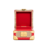 Boîte de rangement pour bijoux en forme de mini coffre au trésor, en métal doré avec rivets aux coins, porte-bagues, boucles d'oreilles et bracelets, doublée, pour femmes, vente en gros
