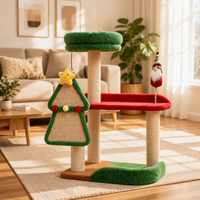Pohon Natal Kucing Lucu dengan Tiang Garuk Sisal 4 Tingkat, Tempat Tidur Kucing, dan Mainan, Dikemas dalam Karton untuk Kucing Indoor