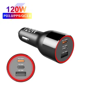 הסמכה אוניברסלית 120w טעינה מהירה multports מכונית מטען עם אור הוביל עבור טלפון נייד