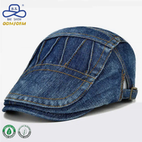 Fabricante de Sombreros OEM ODM, Gorras de Estilo Ivy Ajustables Personalizadas, Gorras Newsboy con un Botón a Presión, Tela Vaquera para Uso Diario Unisex