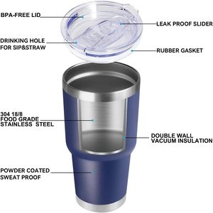Gobelet isotherme en acier inoxydable à double paroi de 30 oz, tasse de voyage avec couvercle pour boissons froides et chaudes, noir - Product Image 5