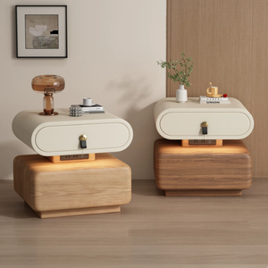 Hot Sale Solid Wood Frame Leather Surface with Sockets and Motion-Sensor Lamp Smart Bedside Table BTBT017 for Home or <strong>Totel</strong> - Product Image 3
