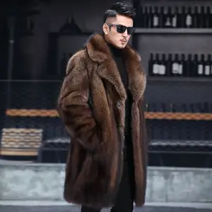 Mantel Bulu Mink Palsu Pria, Mantel Bulu Cerpelai Palsu Mode Murah Elegan Setengah Panjang Musim Dingin
