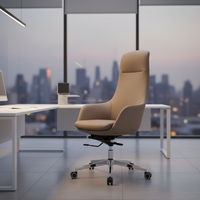 Chaise de bureau exécutive moderne à dossier haut, réglable, en cuir PU taupe, pour la maison, le bureau ou l'hôpital