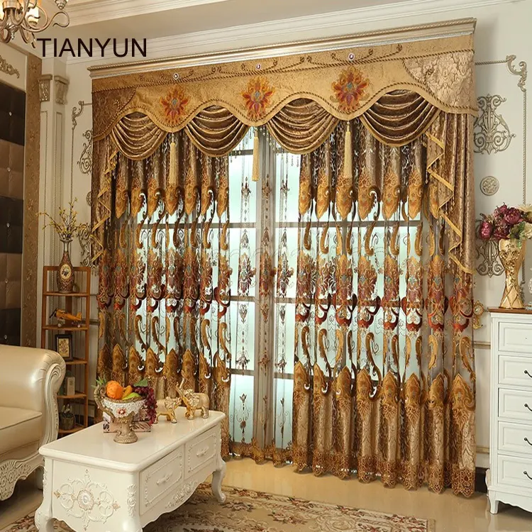 Tende dorate di lusso per finestre oscuranti di lusso in stile turco di marca Tianyun di fascia alta per il soggiorno
