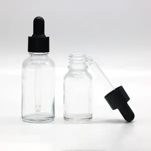 Botella vacía de vidrio transparente con gotero, 5ml, 10ml, 15ml, 20ml, 30ml, 50ml, 100ml