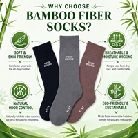 Chaussettes en bambou personnalisées, couleur gris uni, en fibre de bambou, chaussettes mi-hautes respirantes, écologiques, antibactériennes, chaussettes de travail pour hommes