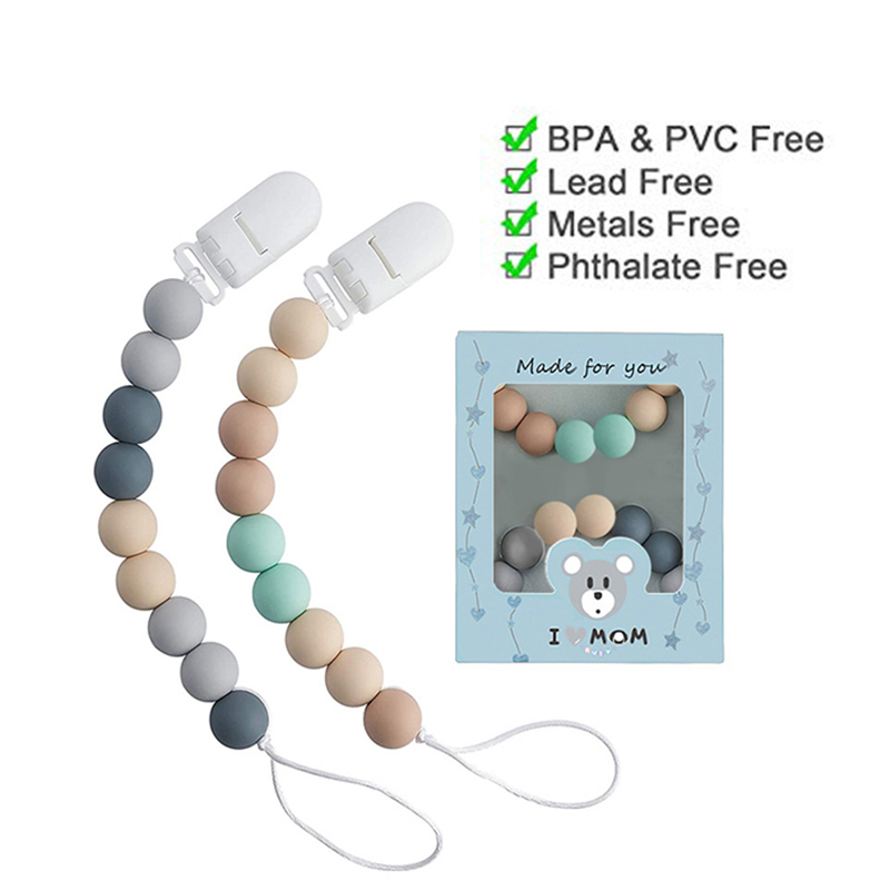Wholesale BPA Free Gift Packaging Pearl Teether Silicone Beads Baby Pacifier Clip