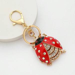 Gantungan Kunci kristal kumbang wanita, gantungan kunci berlian imitasi serangga logam hewan kumbang kepik gantungan kunci berlian gantungan kunci - Product Image 2