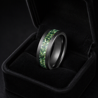 Ensemble de bagues personnalisées en tungstène avec agate mousse verte, finition noire mate, martelée/plate/dôme, ajustement confortable, pour fiançailles et promesse, bijoux