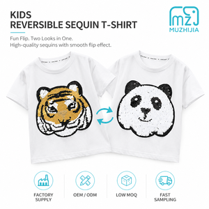 <span class=keywords><strong>T</strong></span>-<span class=keywords><strong>shirt</strong></span> à sequins animaux pour enfants, garçons et filles, motif tigre et panda, manches courtes, coton, haut d'é<span class=keywords><strong>t</strong></span>é, vente en gros OEM - Product Image 2
