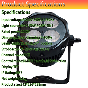 Projecteur PAR étanche à refroidissement silencieux 4x50W RGBW avec écran tactile TFT 60 °   Conception innovante à faisceau ultra large pour le théâtre en plein air - Product Image 6
