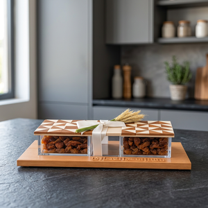 Contenedor de comida oriental para Ramadán con decoración de borla de luna, caja de almacenamiento transparente de 2 niveles para refrigerios y dulces, regalo para Ramadán y Eid. - Product Image 1