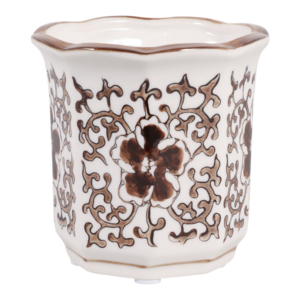 Candela profumata in ceramica scanalata con motivo floreale marrone per decorare il soggiorno, uso interno ed esterno - Product Image 2