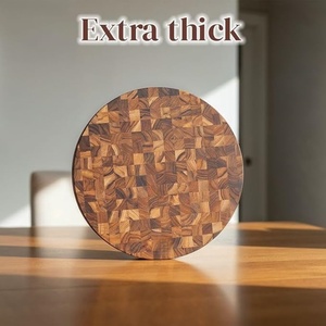 <span class=keywords><strong>Planche</strong></span> à découper ronde en bois de teck à grain traversant avec poignée intégrée, bloc de découpe en bois robuste pour la préparation des repas en cuisine - Product Image 4