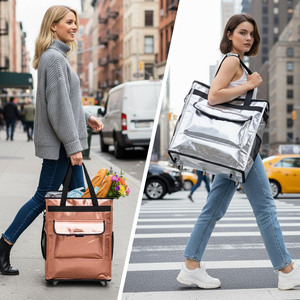 Outdoor Camping Picnic Shopping Insulated Polyester <b>Foldable</b> Rolling Trolley Cooler <b>Bag</b> with Inline Wheels and Telescopic Handle - Product Image 2