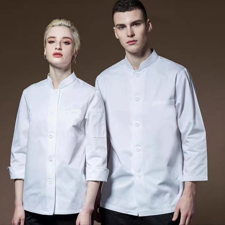 White single-breasted stylish long-sleeved shirt (thick)