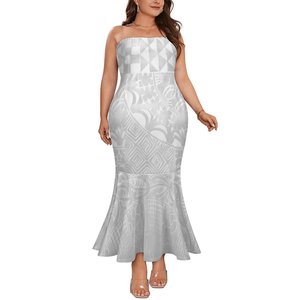 Bianco Sunday lunga tromba senza spalline sirena Sexy polinesiano samoano stile tribale Personaliity moda lavabile lungo fino al pavimento - Product Image 3