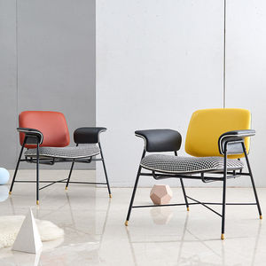Poltrona Moderna <span class=keywords><strong>in</strong></span> Pelle PU con Base <span class=keywords><strong>in</strong></span> Metallo, Altezza Regolabile, Sedia da Pranzo per Ristorante e Soggiorno, Comoda Poltrona Relax - Product Image 1