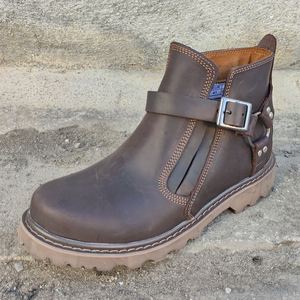 Botas de Trabajo de Cuero de Grano Completo para Hombre, Botines Modernos, Botas de Caballero Vintage con Hebilla, Zapatos de Cuero - Product Image 3