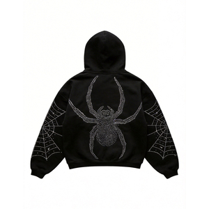 <span class=keywords><strong>Felpa</strong></span> con Cappuccio Corta da Uomo Personalizzata con Strass a Forma di Ragno, Stile Streetwear, Spalle Cadenti, per Commercio all'Ingrosso - Product Image 2