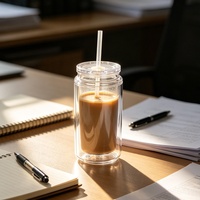 Nouvelle tasse à paille en plastique colorée, simple et élégante, avec couvercle, double paroi, portable, 16 oz, isolation thermique, pour boissons, fabrication en usine