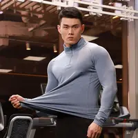 Sleeve Shirt Running Gym Workout Long Sleeve Tee Top 1/4 Zipper T Shirt Men Active Quick Dry Athletic Solid Color Fitness Men Collar Shirt