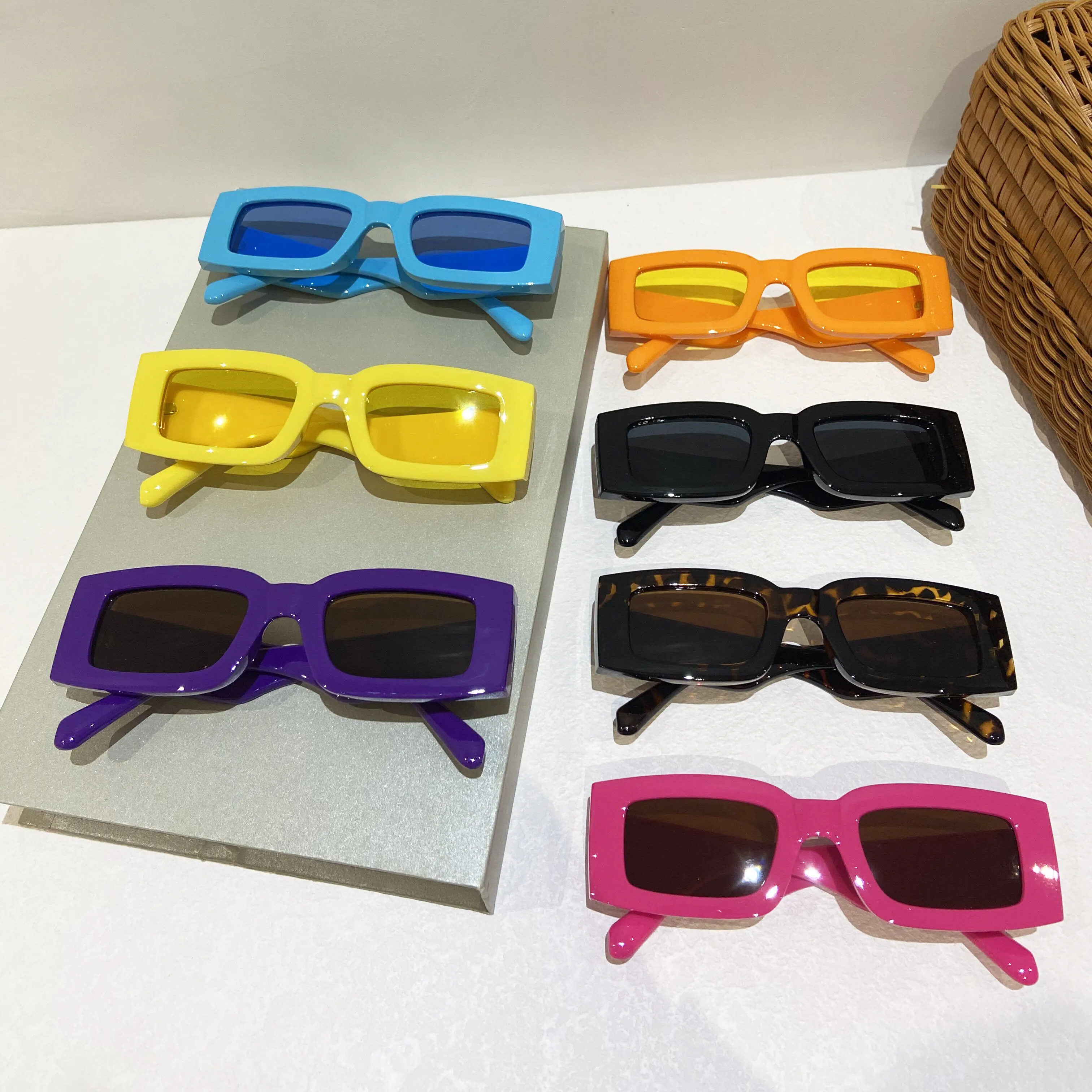 3402 Модные прямоугольные синие желтые розовые солнцезащитные очки 2024 солнцезащитные очки в стиле ретро женские брендовые дизайнерские Винтажные Солнцезащитные Очки