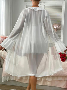 Pürüzsüz özelleştirilmiş kadın seksi Babydoll elbise iç çamaşırı derin v yaka şeffaf gecelik/Robe pijama - Product Image 6