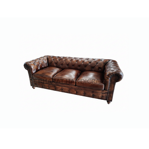 Canapé Chesterfield 3 places, design élégant en cuir capitonné, classique, boutons capitonnés, assise profonde, confortable, élégant, durable - Product Image 1
